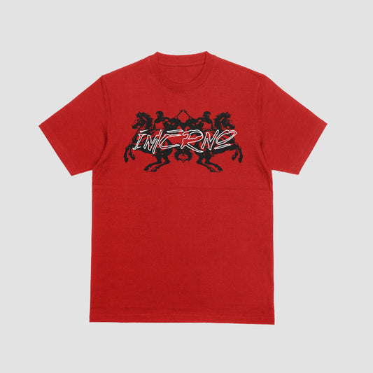 Imerno Eternal Rider: Spear of Destiny red t-shirt mockup – limited edition streetwear piece from one of India’s most exclusive fashion brands.